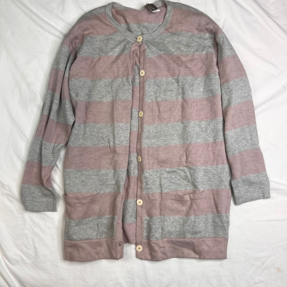 Paul Stuart Blue Striped Cardigan Cotton Sweater Made in Italy A031224